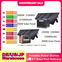 Generatore solare 2160WH 2304WH Centrale elettrica portatile LiFePO4 a lunga durata e pannello solare da 200 W per camper domestico Uscita fino a 2400 W