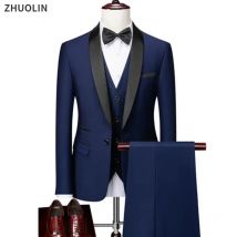 Hochwertiges Herren-Hochzeitsanzug, 3-teiliges Set, elegante Blazer, Schleifenkragen, Luxusjacke, Hose, Weste, formeller Mantel, dünnes Kleid