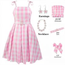 Pink Princess Cosplay Costume for Women Margot Bar Bii Dress Halloween Cute Outfits  for Women Role Play