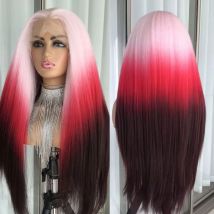 Yaki gerade rosa rote Spitze-Front-Perücke, vorgezupfte synthetische Spitze-Perücken für Frauen, Highlight Blonde, verworrene gerade Cosplay-Perücken