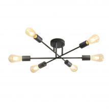 Plafoniera moderna semi da incasso, lampadario Sputnik nero a 6 luci per l'illuminazione della camera da letto, luce da cucina industriale