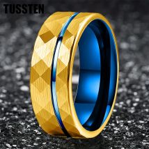 TUSSTEN 8 mm Offset-Linie, zweifarbig plattiert, gehämmerter Wolframring für Männer und Frauen, modisches Verlobungs- und Ehering, bequeme Passform