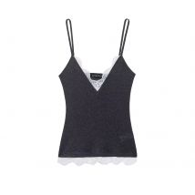 Zevity Frauen Sexy V-ausschnitt Aushöhlen Spitze Nähte Sling Kittel Bluse Weibliche Spaghetti Strap Dünnes Hemd Blusas Chic Tops LS9469