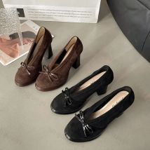 Damen High Heels 2025, Frühling und Herbst, neue Vintage-Mode, Schleife, Knoten, Party, klobige Absätze, im Freien, rutschfeste Luxus-Mary-Jane-Schuhe