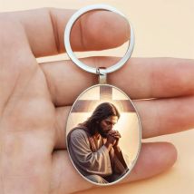 Jesus Gebet Hand Schlüsselanhänger Anhänger Christus Modeschmuck Accessoire Ovaler Legierungsanhänger Geeignet für Frauen Mütter Familie Freunde