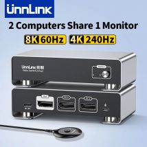 Unnlink 8K60Hz DisplayPort Switch 2 porte 4K 240Hz DP 1.4 Switch 2x1 per PC desktop Laptop per monitorare TV 4K120Hz, 2K180Hz/165Hz