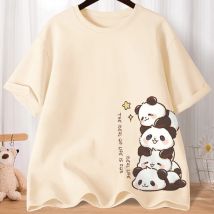 Summer Cartoon Cute Treasure Panda Sweet Printed Short Sleeve T-shirt Women's Loose Leisure Soft Bottom Oversized Shirt Top