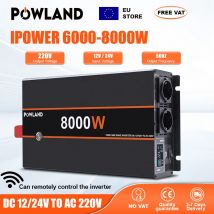 POWLAND Inverter ad Alta Potenza 6000W 8000W Onda Sinusoidale Pura da DC 12V a AC 220V con Display LCD e 2 Prese Europee USB 2.1A EU STORE