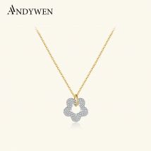 ANDYWEN Halskette mit Vollzirkon-CZ-Blumen aus 925er-Sterlingsilber, zarter Blütenblatt-Anhänger, süßer romantischer Schmuck für die Date und Nacht