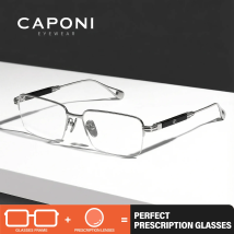 CAPONI Prescription Men Glasses Luxury Titanium Vintage Anti Blue Ray Rimless Eyeglasses Progressive Designer Spectacles PJ7567