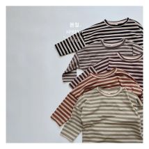 Herbst 2026 Ins Kinder Mädchen Bottom Shirts Baumwolle Langarm Pullover Kleinkind Mädchen Tops Basis Gestreiften Kinder Mädchen Shirts