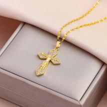 Retro Stil Lucky Guard Jesus Kreuz Anhänger Halsketten Für Frauen Weibliche 316L Edelstahl Hals Kette Schmuck Mädchen Geschenk