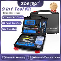 ZoeRax 9 in 1 RJ45 Crimper Tool Kit with Wire Tester/Tracker,Crimping Tool,CAT6 Connector,Cover,Punch Down Tool,Stripper,Cutter