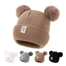 Herbst Winter Baby warme Strick mützen mit Ball Kinder Strick mütze einfarbige Kinder mütze für Jungen Mädchen Accessoires