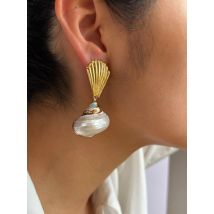 GHIDBK Fashion Unique18K Gold-plated Natural Shell Drop Earrings for Women Charming Stainless Steel Jewelry Gift Anti-Tarnish