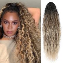 26 Zoll 180 Gramm Ombre Brown Water Wave Pferdeschwanzverlängerung Highlight Hitzebeständige Kunstfaser Lockiger Kordelzug mit Clips