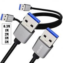 USB 3.0 AM auf AM-Kabel, USB-A-Stecker auf Stecker, doppeltes Verlängerungskabel, 0,3 m, 1 m, 3 m, kompatibel mit Festplattengehäusen, DVD-Player, Laptop