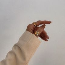 Kreative eingelegte funkelnde Zirkon klobige zweilagige runde Ringe Edelstahl Goldfarbe ovaler Kristall Hochzeit Ästhetik Schmuck