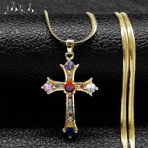 Glänzende Hip Hop Zirkon Kreuz Anhänger Halskette für Frauen Edelstahl Kristall Halsreif Christian Halsketten Schmuck Cruz Colgante
