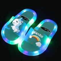 Zapatillas para niños y niñas, zapatos con estampado de animales de unicornio de dibujos animados, zapatos bonitos de moda iluminados, zapatillas de baño para niños pequeños