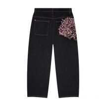Y2K Goth Vintage Jeans Pflaumenblüten Stickerei Harajuku Muster Denim Stoff Hose mit weitem Bein Amerikanischer Stil Männer Frauen Streetwear