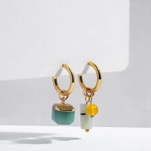 Vintage kamień naturalny agat klasyczne kolczyki wiszące proste kryształowe prostokątne koraliki asymetryczne kolczyki biżuteria artystyczna kobieta