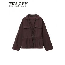 TFAFXY Damen Vintage Chic Solide Bluse Schleife Langarm Lose Hemden Neue Mode Herbst Urlaub Lässige Elegante Bluse