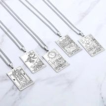 Tarot Karten Esoterik Halskette Vintage Edelstahl Schmuck Kragen Tarot Gute Luck Amulett Die Großen Arcana Anhänger,Paarketten, Geschenke für Männer, Damenschmuck, Freundschaftsschmuck
