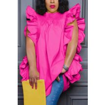 Frauen Rüschen Top Ärmelloses Rundhals Mode Elegante Solide Vintage Fly Hülse Sommer T-shirt für Weibliche Nette Hemd Tops