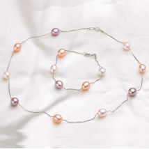 HENGSHENG Halskette/Armband-Schmucksets mit natürlichen Perlen, 925er-Sterlingsilber, Kette mit Süßwasserperle, Schmuck, Geschenk für Frauen