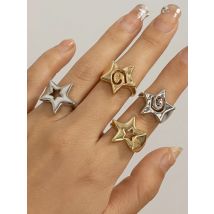 Personality Cute Hollow Five-pointed Star Spiral Couple Rings for Women Charm Geometry Pentagram Men Finger Jewelry Y2K Gift