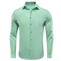 Hi-Tie Plain Solid Silk Men's Shirts Long Sleeve Lapel Dress Suit Shirt Blouse Wedding Business Blue Mint Pink Purple Green Gray