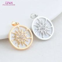 15MM 18MM 14K Gold Farbe Messing mit Zirkon Sonne Charms Anhänger Halskette Ohrringe Schmuck Machen Liefert Zubehör