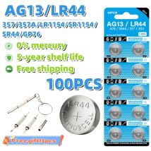 100PCS 1,55 V AG13 LR44 Taste Batterien L1154 RW82 SR1154 SP76 A76 LR1154 GP7 SR44 Cell-münze Für uhr Spielzeug Fernbedienung Batterie