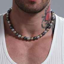 Francuski Retro Kolorowy Naszyjnik z Imitacji Pereł, Retro Łańcuszek z Akrylowych Koralików 8mm dla Mężczyzn, Modna Biżuteria