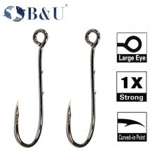 B&U 20 Stück große Augen Ring Widerhaken Angelhaken Kohlenstoffstahl Einzelhaken Tackle Wurmhaken Angeln Weiche Wurmhaken Hartstahl