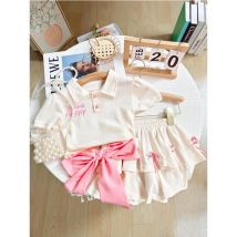 2024 ragazze Polo vestito bambino carino Bowknot Halter gonna Set estate nuova moda per bambini Casual dolce 2 pezzi 3-8 anni