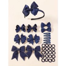 34Pcs Back to School Bows Set for Baby Girls Handmade Navy Blue Ribbon Hair Clips Hairbands Hair Rope Kids Hair Accessories