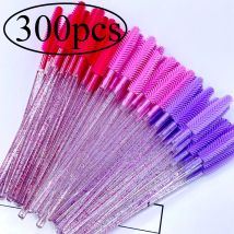 300pcs Crystal Makeup Brush Diamond Handle Silicone Gel Eyebrow Brushes Eyelash Comb Mascara Wand Eyelashes Extension Tools