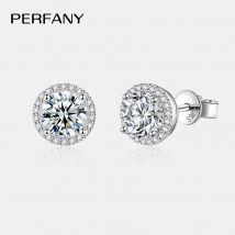 PERFANY Moissanit Damen Runde Ohrringe S925 Massiv versilbert 18K Weißgold Diamant Ohrringe Hochzeit Luxus Schmuck