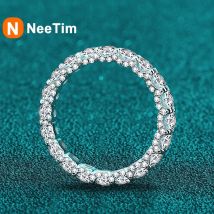 NeeTim 3 mm Moissanit-Ring aus Sterlingsilber 925, vergoldet, Hochzeit, Verlobung, Ewigkeit, Band, Patry, Luxus-Schmuck für Frauen