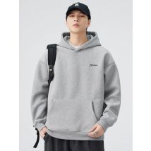 420GSM Heavy Cotton Hoodies Men Simple Embroidery Loose Fit Knit Pullover Hooded Sweatshirts Unisex Street Oversized Hoodie Tops