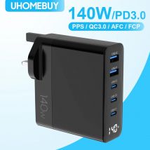 UHOMEBUY caricatore da muro USB C da 140W con Display a LED, caricatore rapido USB GaN a 5 porte per MacBook Pro/Air iPad iPhone 15 laptop Pixel