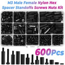 600-teiliges M3-Nylon-Abstandsbolzen-Set, männlich-weibliche Sechskant-Abstandshalter, Schrauben, Muttern für die Montage von Leiterplatten, Schwarz