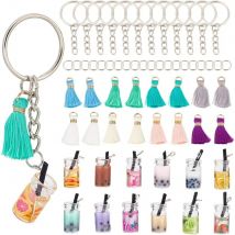 60pcs Bubble Tea Keychain Kit Colorful Boba Keychain Making Kit Milk Tea Keychain Accessories Boba Charms Milk Tea Cup