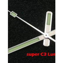 62mas Solid Automatic Watch Hands Pointer Fit NH35 NH36 ETA2824 PT5000 Movt C3 Super Green Luminous Three-dimensional Silver Rim