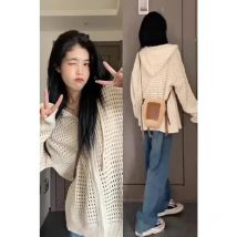 Neue ptkpcc Frühling Sommer Frauen Strickjacke Tops Strickjacke hohle Mode lose Reiß verschluss lässige Kapuzen jacke lang ärmelig