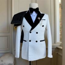 Zweireihige karierte Anzüge für Männer, Hochzeit, Abschlussball, spitzes Revers, Bräutigam-Smoking, maßgeschneidertes männliches Mode-Set, Jacke mit Hose, 2-tlg