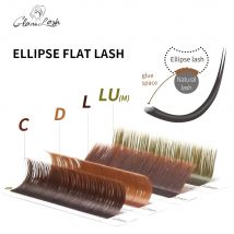 GLAMLASH Brown Ellipse Flat Eyelashes Extensions Matte Faux Lashes Split Tips Ellipse Shaped Makeup Tools