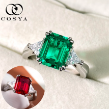 COSYA 4CT 8*10MM Lab Grown Colombian/Zambian Emerald Ring S925 Silber Moissanit Ehering für Frauen Party Edler Schmuck
